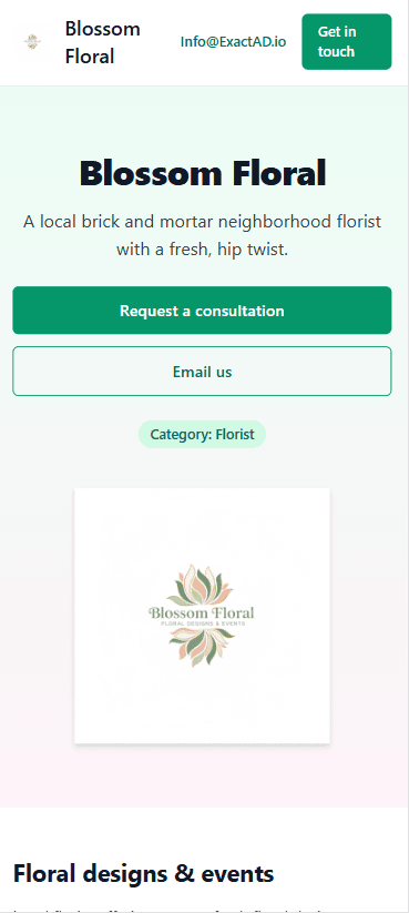Example webpage built with ExactAD